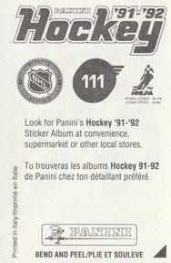 1991-92 Panini Hockey Stickers #111 Doug Smail Back
