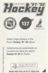 1991-92 Panini Hockey Stickers #137 Rick Zombo Back