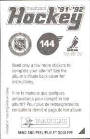 1991-92 Panini Hockey Stickers #144 Johan Garpenlov Back