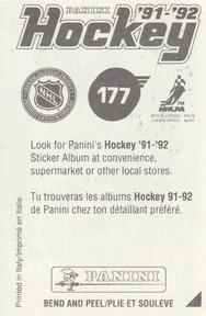 1991-92 Panini Hockey Stickers #177 Bob Sweeney Back