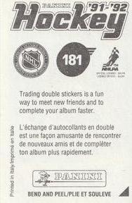 1991-92 Panini Hockey Stickers #181 Bob Carpenter Back