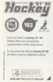 1991-92 Panini Hockey Stickers #193 Stephane Richer Back