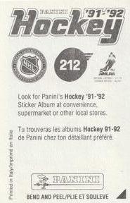 1991-92 Panini Hockey Stickers #212 Sean Burke Back