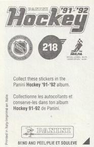 1991-92 Panini Hockey Stickers #218 Ken Daneyko Back