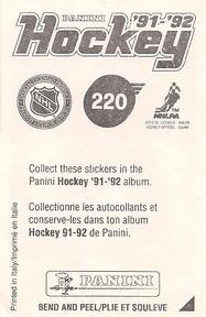 1991-92 Panini Hockey Stickers #220 Peter Stastny Back