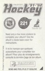 1991-92 Panini Hockey Stickers #221 Chris Terreri Back