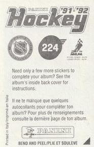 1991-92 Panini Hockey Stickers #224 Claude Lemieux Back