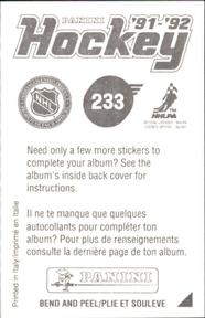 1991-92 Panini Hockey Stickers #233 Ron Sutter Back