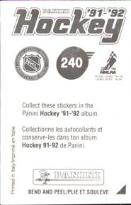 1991-92 Panini Hockey Stickers #240 Jeff Hackett Back