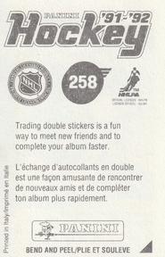 1991-92 Panini Hockey Stickers #258 Stephane Fiset Back