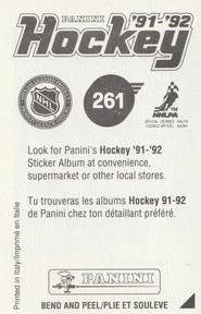 1991-92 Panini Hockey Stickers #261 Steven Finn Back