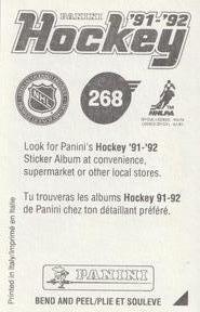 1991-92 Panini Hockey Stickers #268 Mario Lemieux Back