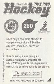 1991-92 Panini Hockey Stickers #280 Mark Recchi Back