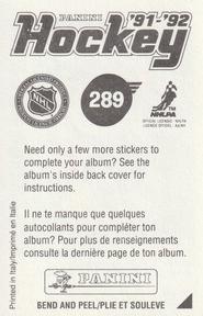 1991-92 Panini Hockey Stickers #289 Brian Mullen Back