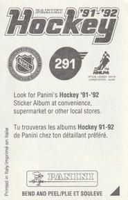 1991-92 Panini Hockey Stickers #291 Kelly Kisio Back