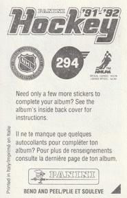 1991-92 Panini Hockey Stickers #294 David Shaw Back