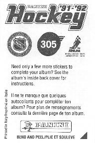 1991-92 Panini Hockey Stickers #305 Uwe Krupp Back