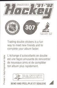 1991-92 Panini Hockey Stickers #307 Doug Bodger Back