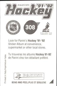 1991-92 Panini Hockey Stickers #308 Dave Snuggerud Back