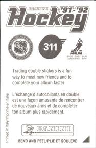 1991-92 Panini Hockey Stickers #311 Brad Shaw Back