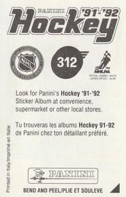 1991-92 Panini Hockey Stickers #312 Dean Evason Back
