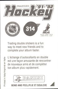 1991-92 Panini Hockey Stickers #314 John Cullen Back