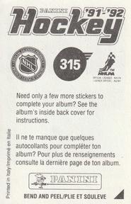 1991-92 Panini Hockey Stickers #315 Rob Brown Back