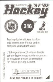 1991-92 Panini Hockey Stickers #316 Robert Holik Back