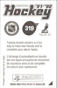1991-92 Panini Hockey Stickers #319 Mike Tomlak Back