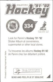 1991-92 Panini Hockey Stickers #334 Joe Sakic Back