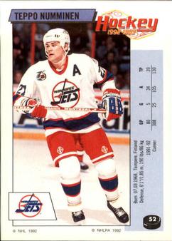 1992-93 Panini Hockey Stickers #52 Teppo Numminen Front