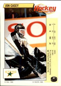 1992-93 Panini Hockey Stickers #87 Jon Casey Front