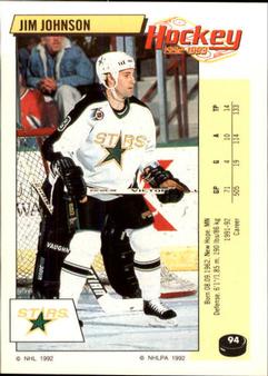 1992-93 Panini Hockey Stickers #94 Jim Johnson Front
