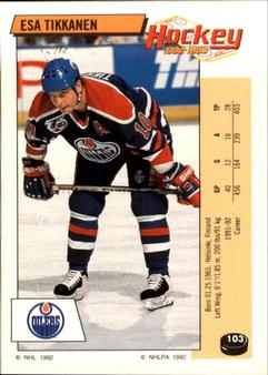 1992-93 Panini Hockey Stickers #103 Esa Tikkanen Front