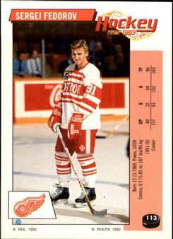 1992-93 Panini Hockey Stickers #113 Sergei Fedorov Front