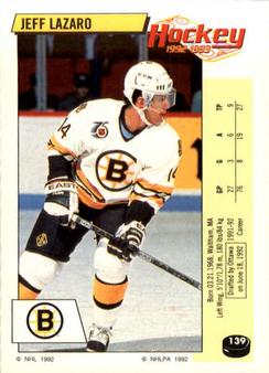 1992-93 Panini Hockey Stickers #139 Jeff Lazaro Front