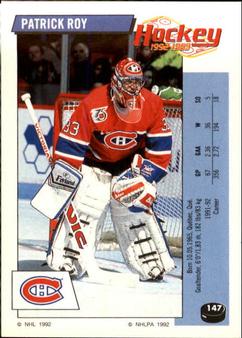 1992-93 Panini Hockey Stickers #147 Patrick Roy Front