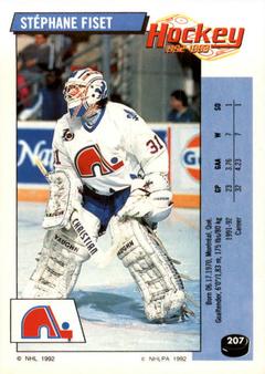 1992-93 Panini Hockey Stickers #207 Stephane Fiset Front