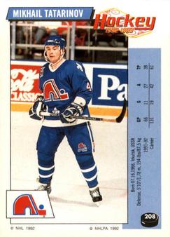 1992-93 Panini Hockey Stickers #208 Mikhail Tatarinov Front