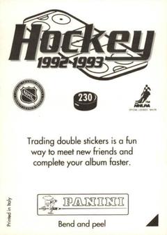 1992-93 Panini Hockey Stickers #230 New York Rangers Logo Back