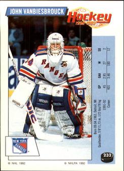 1992-93 Panini Hockey Stickers #232 John Vanbiesbrouck Front