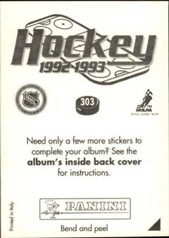 1992-93 Panini Hockey Stickers #303 Calder Trophy Back