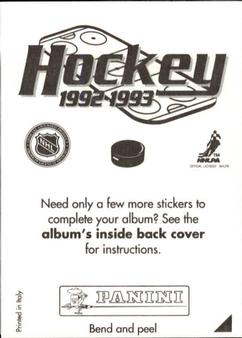 1992-93 Panini Hockey Stickers #G Felix Potvin Back