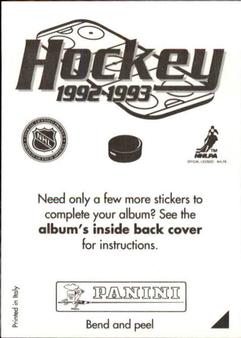 1992-93 Panini Hockey Stickers #L Joe Juneau Back