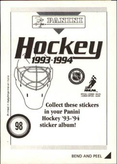 1993-94 Panini Stickers #98 John Vanbiesbrouck Back