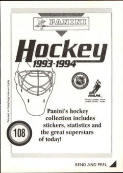 1993-94 Panini Hockey Stickers #108 Grant Fuhr Back