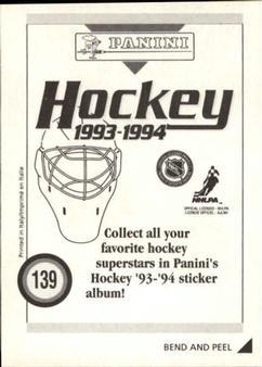 1993-94 Panini Stickers #139 Felix Potvin Back