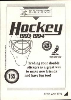 1993-94 Panini Hockey Stickers #165 Jeff Brown Back