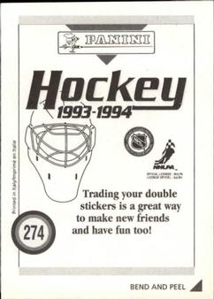 1993-94 Panini Hockey Stickers #274 Derian Hatcher Back