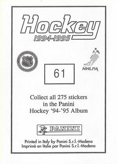 1994-95 Panini Hockey Stickers #61 Steven Finn Back